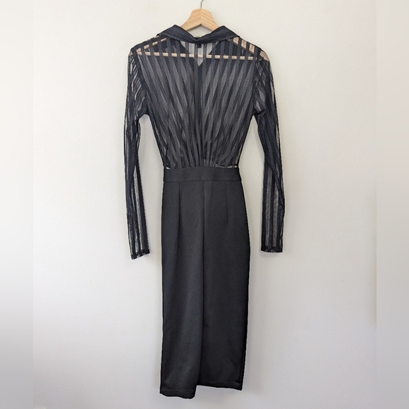 Bill Hallman Sheer Striped Pencil Midi Dress Retro Wiggle - Picture 3 of 15